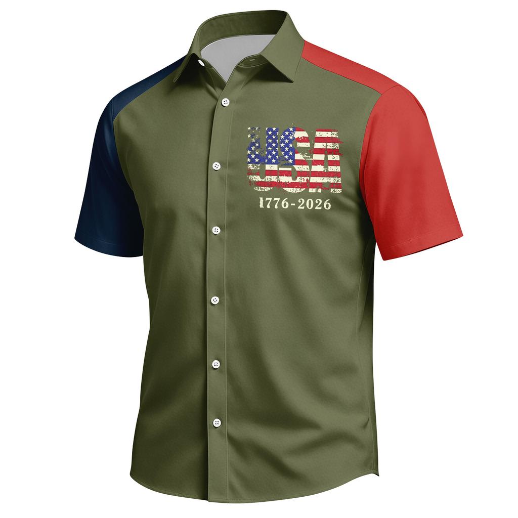 Herren Independence Day Bedrucktes Hemd mit Kragen Herren Freizeit Sport Kurzarmhemd