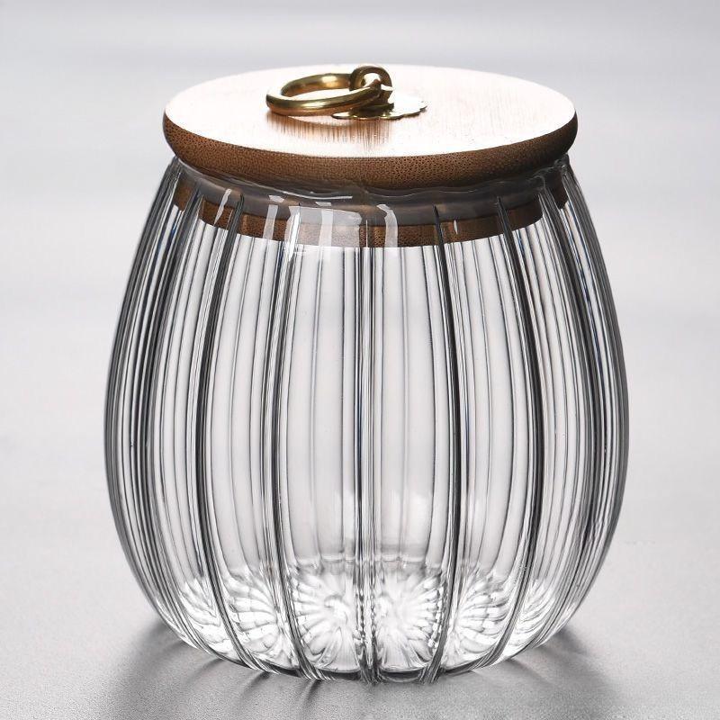 Floral Glass Sealed Jar Creative Food Grade Container for Tea & Sugar Storage Striped Large Capacity Kitchen Decor