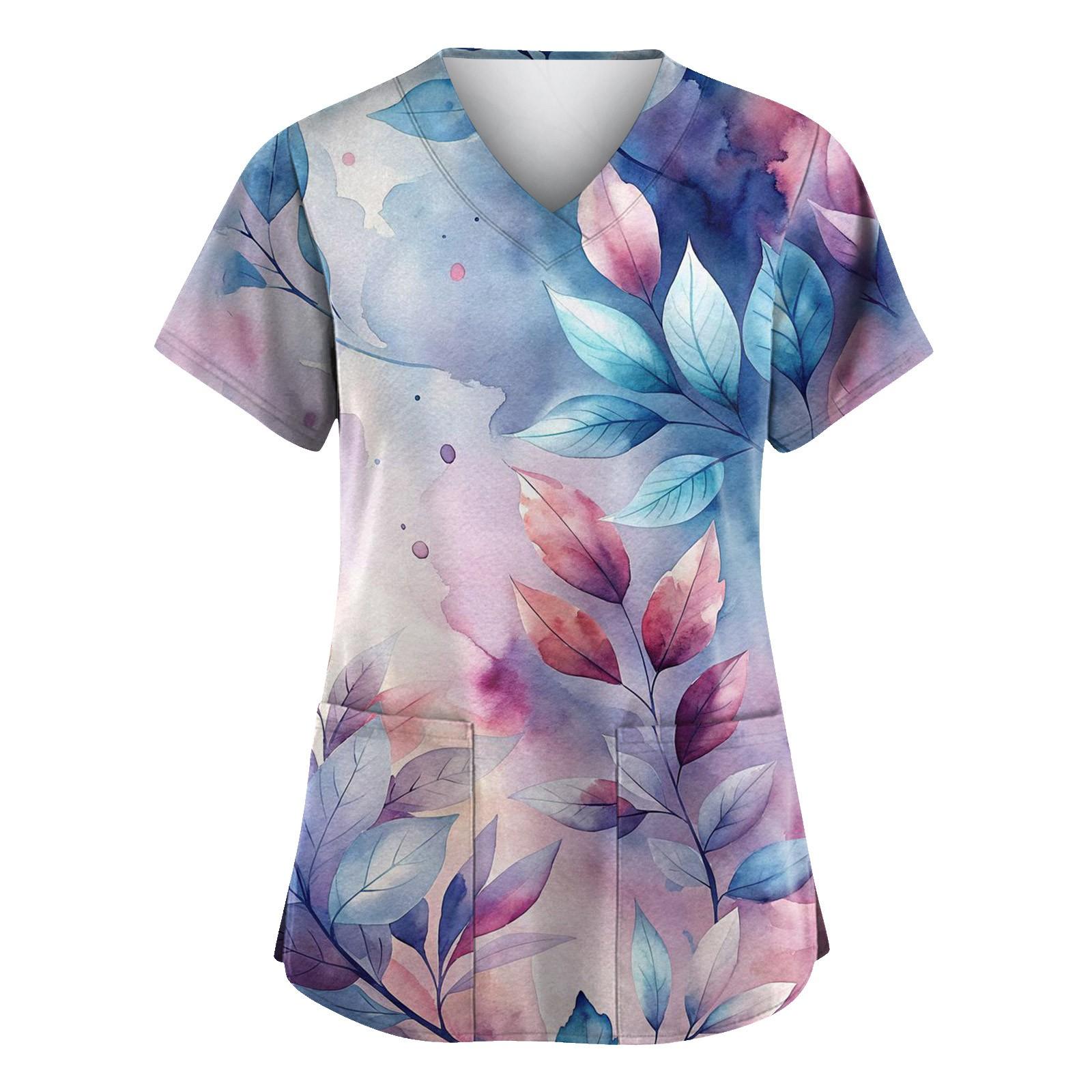 

Женская мода с v-образным вырезом, короткими рукавами и карманами, топы с принтом XXL красный