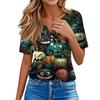 Women's T Shirt Tee Halloween Printed Button Short Sleeve Tunic Daily Weekend Fashion Basic V- Neck Regular Top