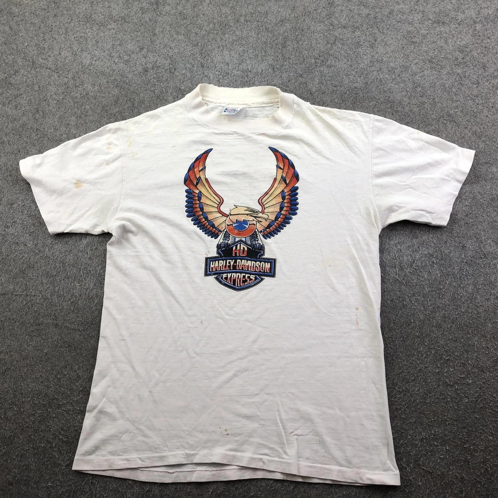 Vintage Harley-Davidson Shirt Mens Medium White HD Express Eagle Thrashed S