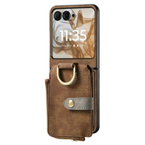 Funda de Cuero Moto Razr60 Ultra con Ranuras para Múltiples Tarjetas y Soporte de Anillo