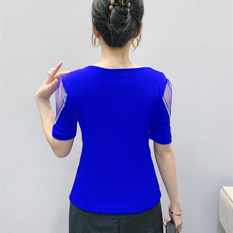 New European Women's Clothes Luxury Elegant T-Shirt Sexy Shiny Butterfly Hot Diamonds Mesh Top Tees Blouse