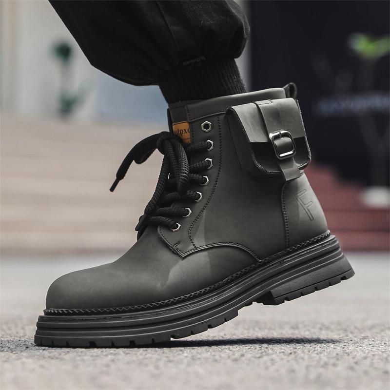 New men's high top leather shoes Trendy fashion designer styles Daily office outdoor leisure party Motorcycle men's black boots
