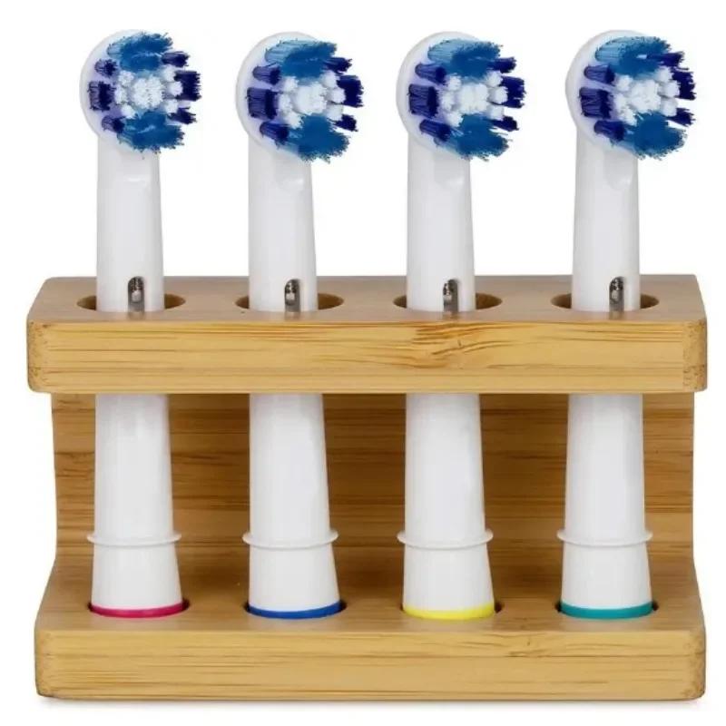 Natural Hotel Mini Multi-Slot Bamboo Holder Space Saving Bathroom Electric Toothbrush Head Holder Non-slip Durable Freestanding