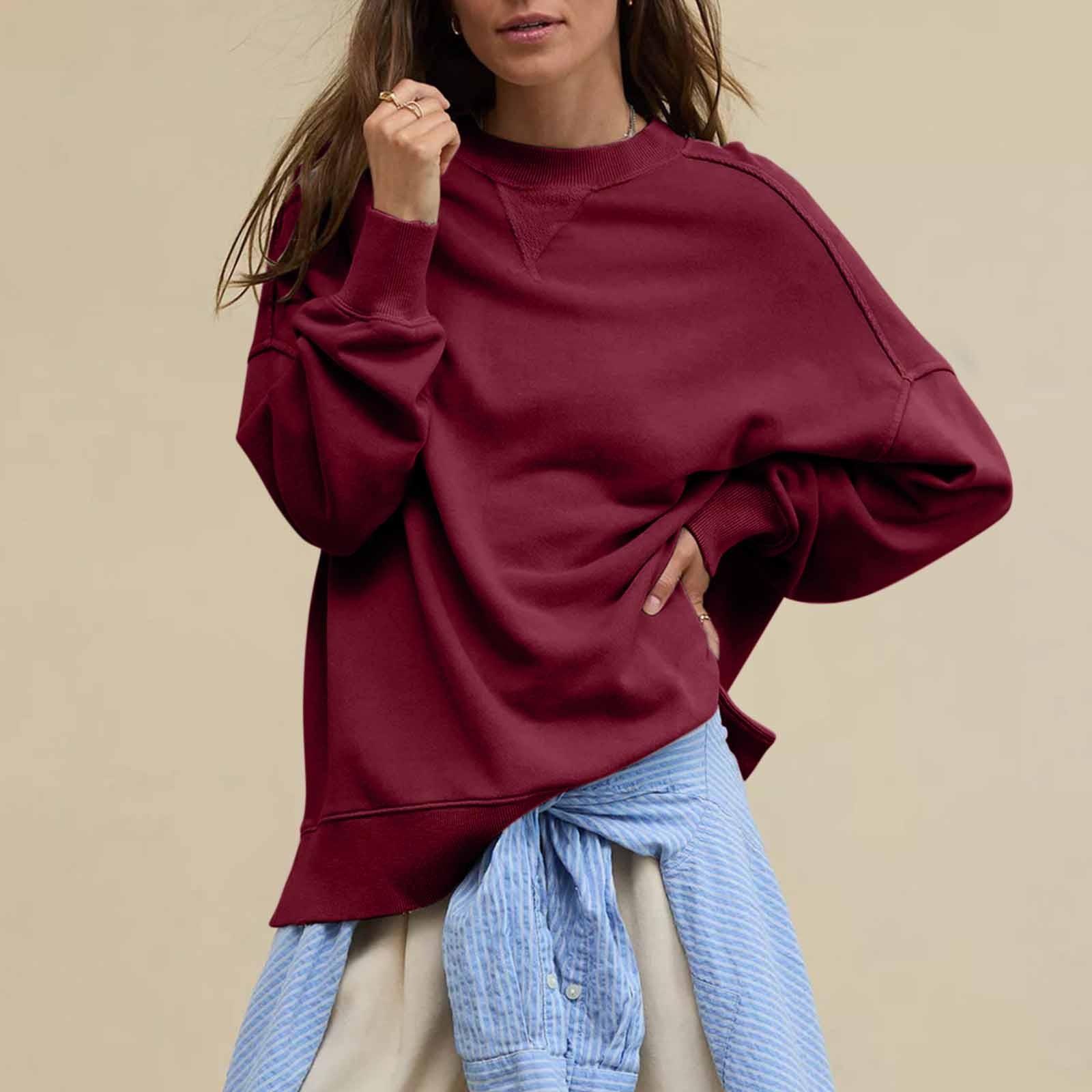 

Топы для женщин с длинным рукавом, пуловер с круглым вырезом, повседневный топ на пуговицах S винный