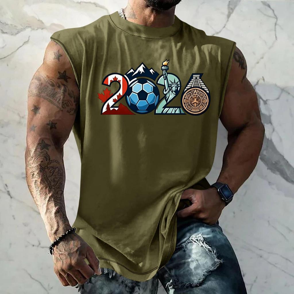 Men's Basic Sleeveless Vest Loose Fit Tank Top with World Cup Themed Graphic Print Summer Casual Sportswear Muscle Shirt