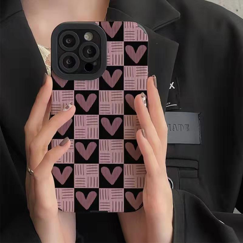 Custodia per telefono quadrata alla moda viola con cuore d'amore in silicone per iPhone 13 12 11 14 15 Pro Max Mini 8 7 Plus X XR XS SE Cover antiurto