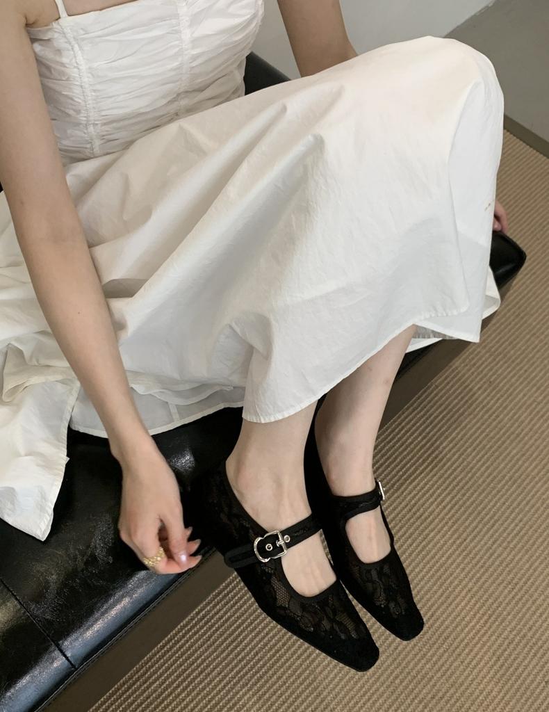 Square Head One-word Lace Niche Bag Head Sandals Women's One-pedal Mary Jane Shoes Muller Summer Shoes French New Models