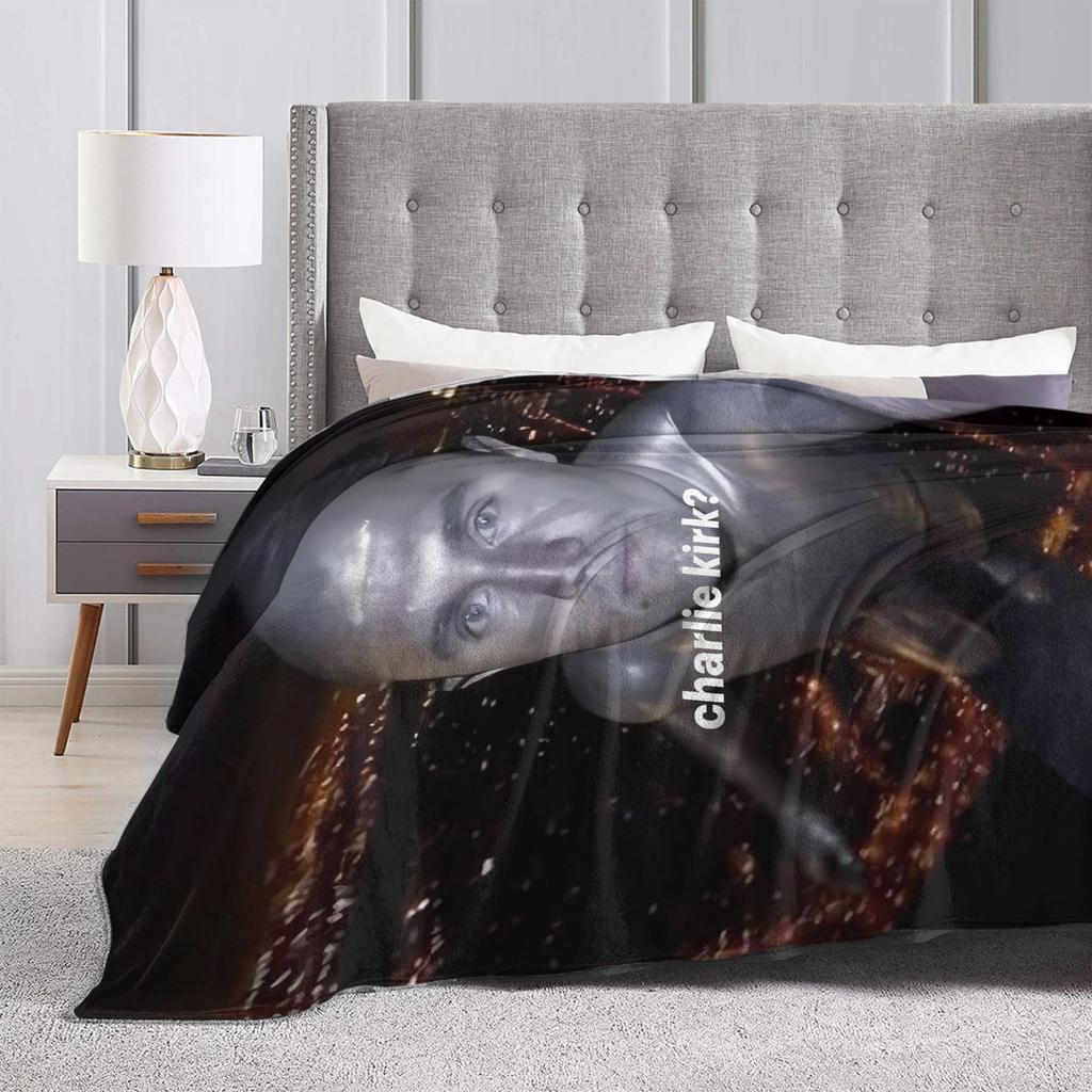 Warm Blanket Decorative Charlie Kirk Red Tung Brainrot Throw Blanket Flannel Bedspread For Living Room Fluffy Sofa Bed Cover