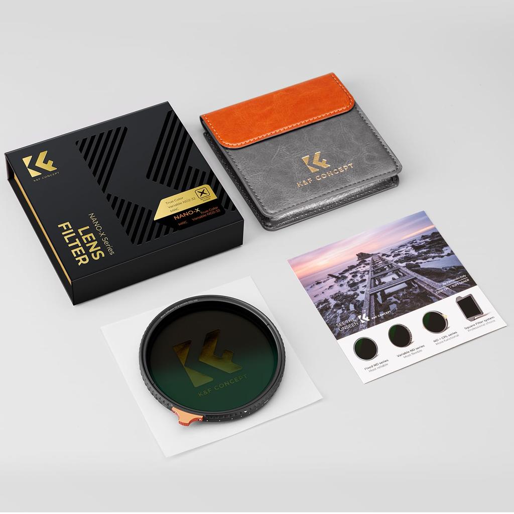 CONCEPT 82mm Variable ND True Eliminates Yellow Optical Glass and Includes Filter Case K&F Filter, ND2-ND32, Color, Cast, Double-Sided 28-Layer