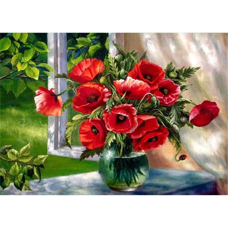 Pictură cu diamant DIY 5D, flori colorate, broderie cu diamante, kit cu punct de cruce, mozaic cu strasuri, decor pentru acasă