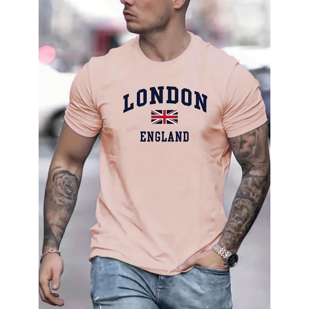 Letní pánské 100% čistá bavlna ležérní volný střih nadměrná velikost vzor Londýn Anglie potisk kulatý výstřih krátký rukáv tričko top