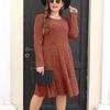 Women's Long Sleeve Ruffle Hem Midi Dress Textured Loose Casual Autumn Vintage Dress