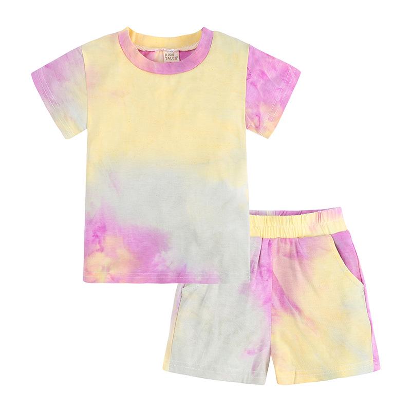 2026 Tie-Dye Summer Clothes Set for Kids: Short-Sleeve T-Shirt & Shorts for Boys and Girls, Small and Medium Sizes.