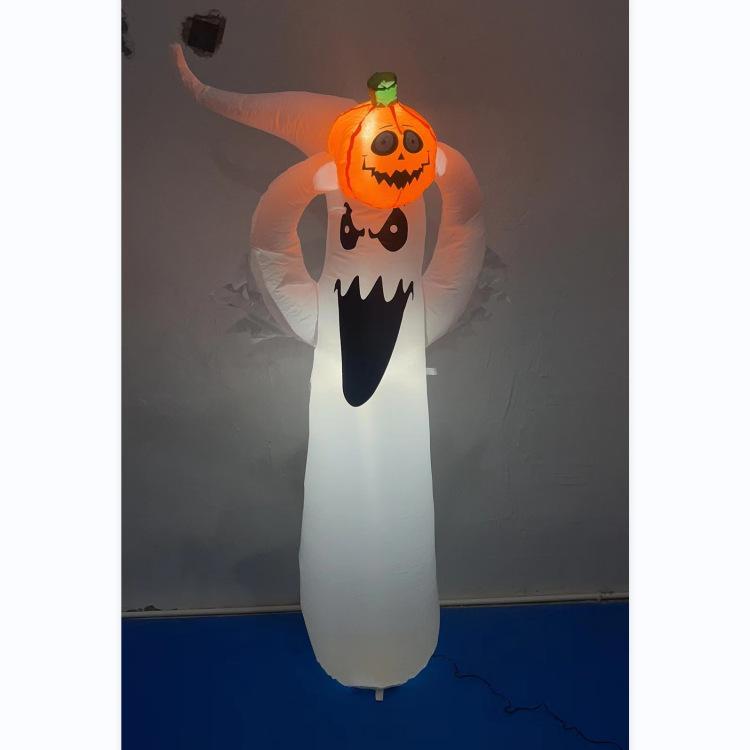 1 8m Glowing White Ghost Holding Pumpkin Halloween Inflatable Decoration DIY Party Prop
