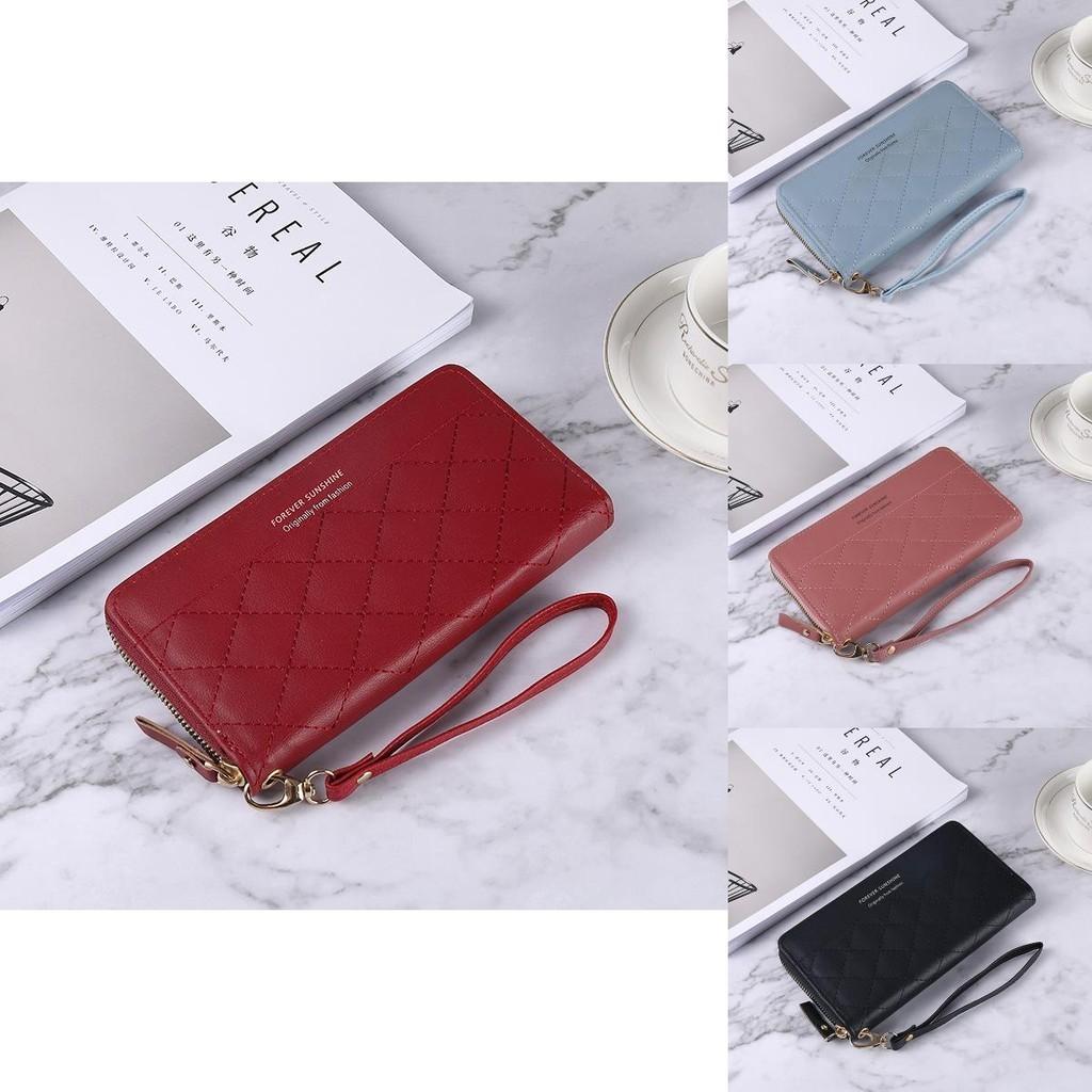 New Korean Style Lady Long Zipper Wallet Solid Color Simple Diamond Card Holder Large Capacity Hand Clutch Bag
