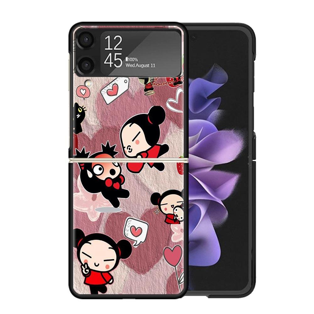 Cute Cartoon Pucca Garu Clear Phone Case For Samsung Z Flip 7 6 5 4 3 Galaxy ZFlip7 ZFlip6 ZFlip5 ZFlip4 ZFlip3 5G Print Cover C
