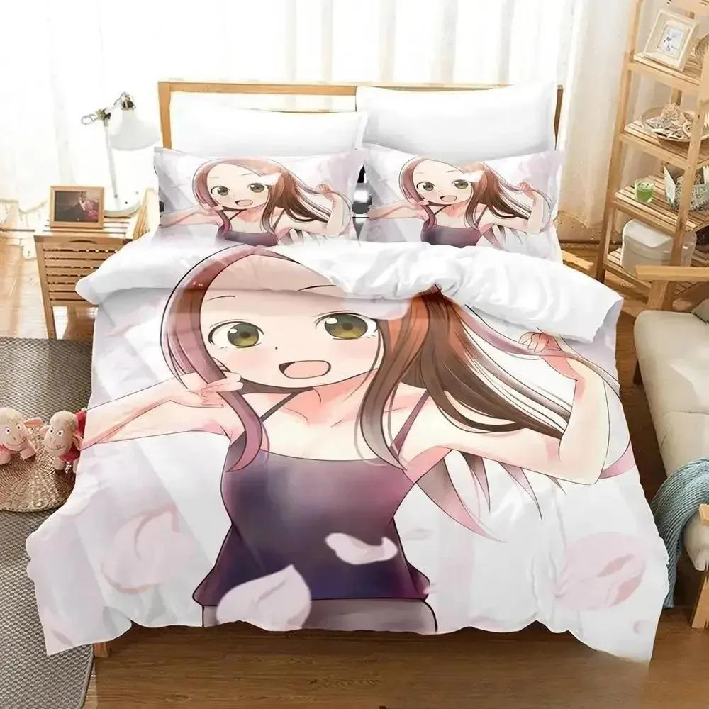 Teasing Master Takagi-san Bedding Set Single Twin Full Queen King Size Bed Set Adult Kid Bedroom Duvet Cover Sets 3D Anime Bed