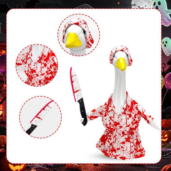 Halloween Porch Goose Outfit, Blood Goose Clothes with Hat & Knife, Horror Style Goose Costume for Haunted House Party Favors