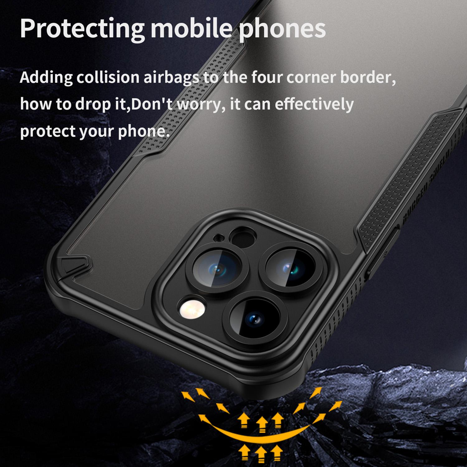

For iPhone 14 Pro Max Case PC+TPU Semi-Transparent Frosted Finish Protective Phone Cover Black