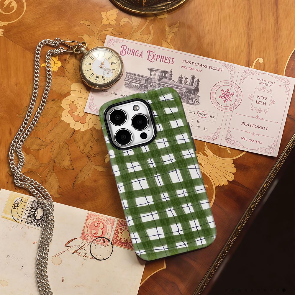 Rustic Green Plaid Phone Case for IPhone 17AIR 16E 16 15 14 13 12 11 17 Pro Max Plus Double-layer Back Cover