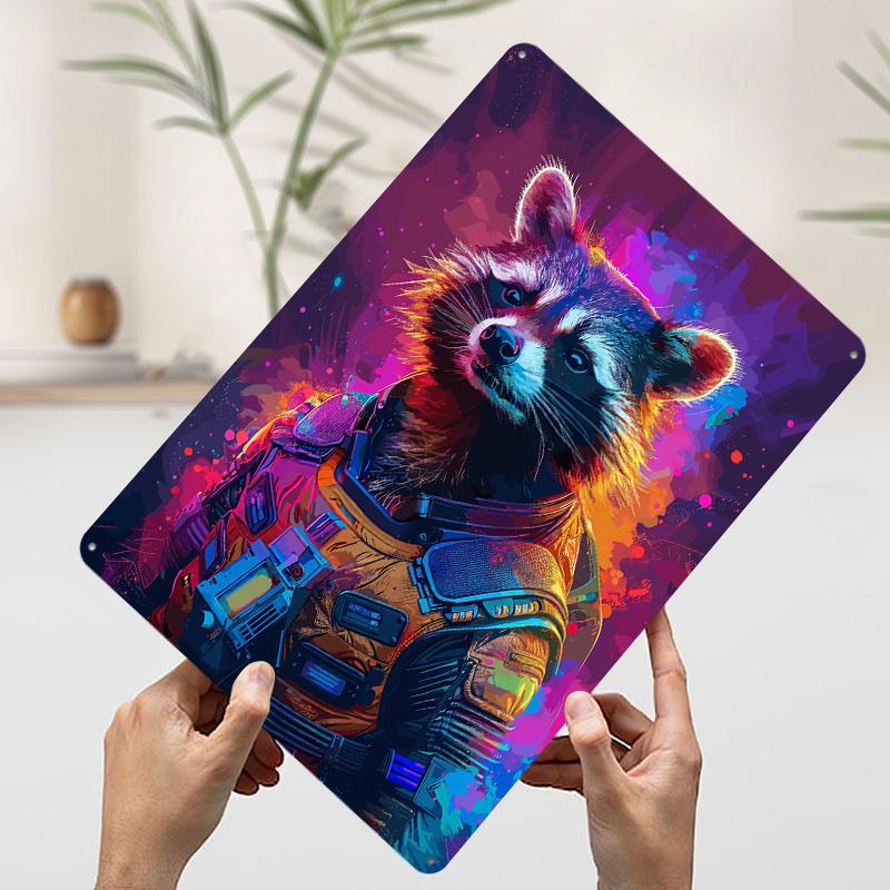 Astronaut Racoon Space Metal Poster Customized Wall Art Retro Vintage Tinplate Signs for Coffee Bar Accessories House Decor Room