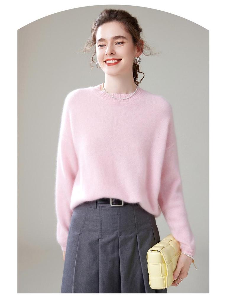 Women's 100% Cashmere Round Neck Loose Sweater for Autumn & Winter