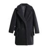 Fashion Women Solid Medium Turn-Down Collar Warm Plush Coat