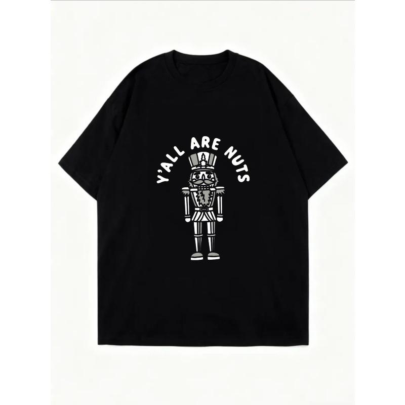 White Oversized T Shirt With Nutcracker And Yall Are Nuts Print For Casual Wear