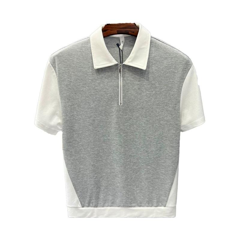 Light Mature Style Summer Men's Fashion Half Zipper Polo Shirt Short Sleeved Slightly Wide Casual Color Blocked Half Sleeved T-shirt Trendy