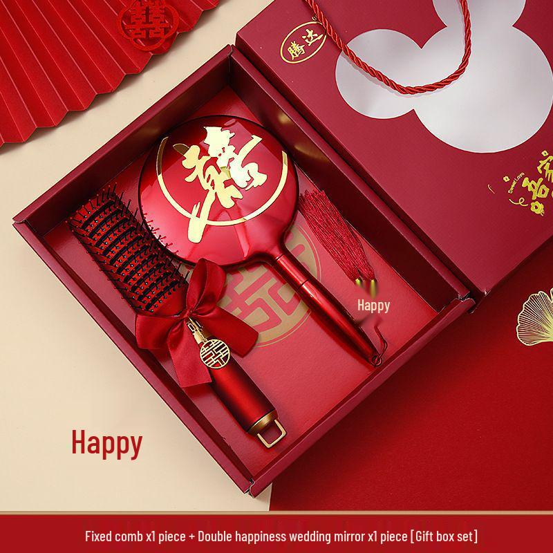 Mitgift der chinesischen Braut: Roter Luftkissen-Kamm-Set - Flauschiger Airbag, Ein Paar mit Geschenkbox für Hochzeiten
