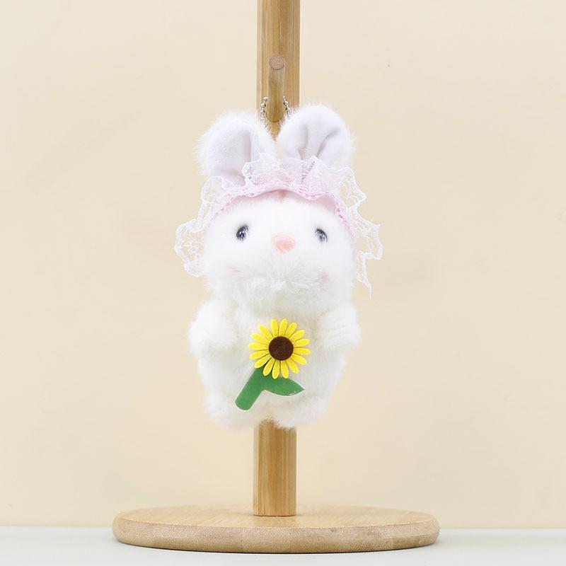 Flower Bunny Holding Plush Doll Keychain Cartoon Plush Toy Decoration Bag