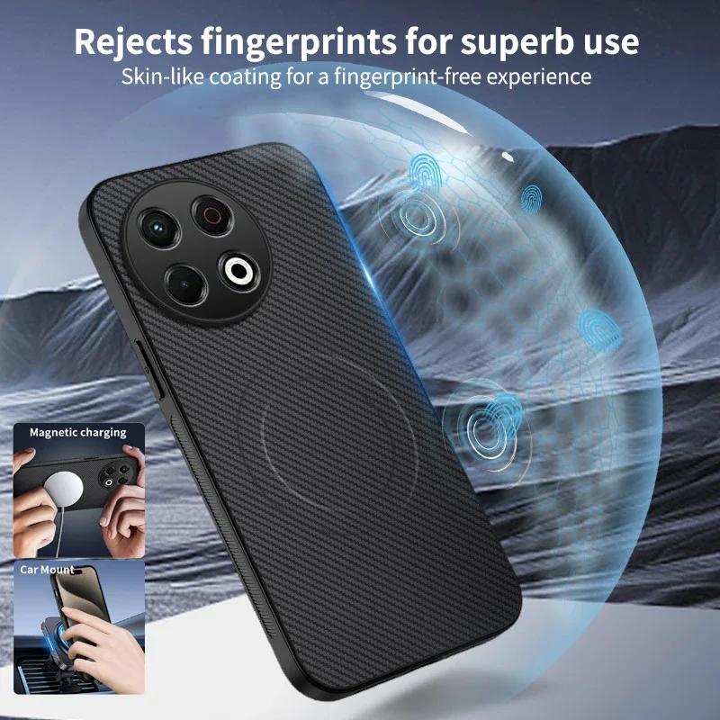 Magnetic Silicone Case For Tecno Spark 30C 30 Pro 4G Wireless Charging Carbon Fiber PU Leather Anti-Drop Soft Cover Phone Cases