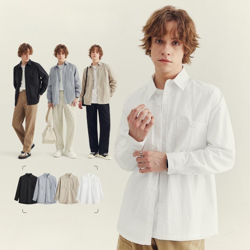Spring and Autumn New Men's Solid Color Business Commuter Simple Long Sleeve Shirt