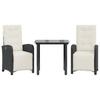 Vidaxl 3-Cz. Bistro Furniture Set with Cushions, Black, Poly Rattan