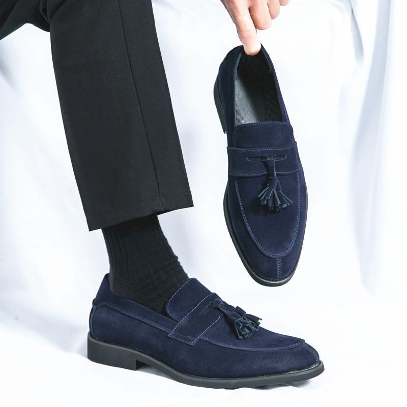 Fashion New Male blue Pointed Suede Leather Tassel Dress Shoes For Men's  Designer Wedding Party Loafers Sapatos Tenis Masculino