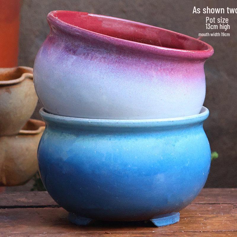 Stor Handgjord Keramik Kruka för Suckulenter och Grönska, Andningsbar Lerkruka i Lila Lera