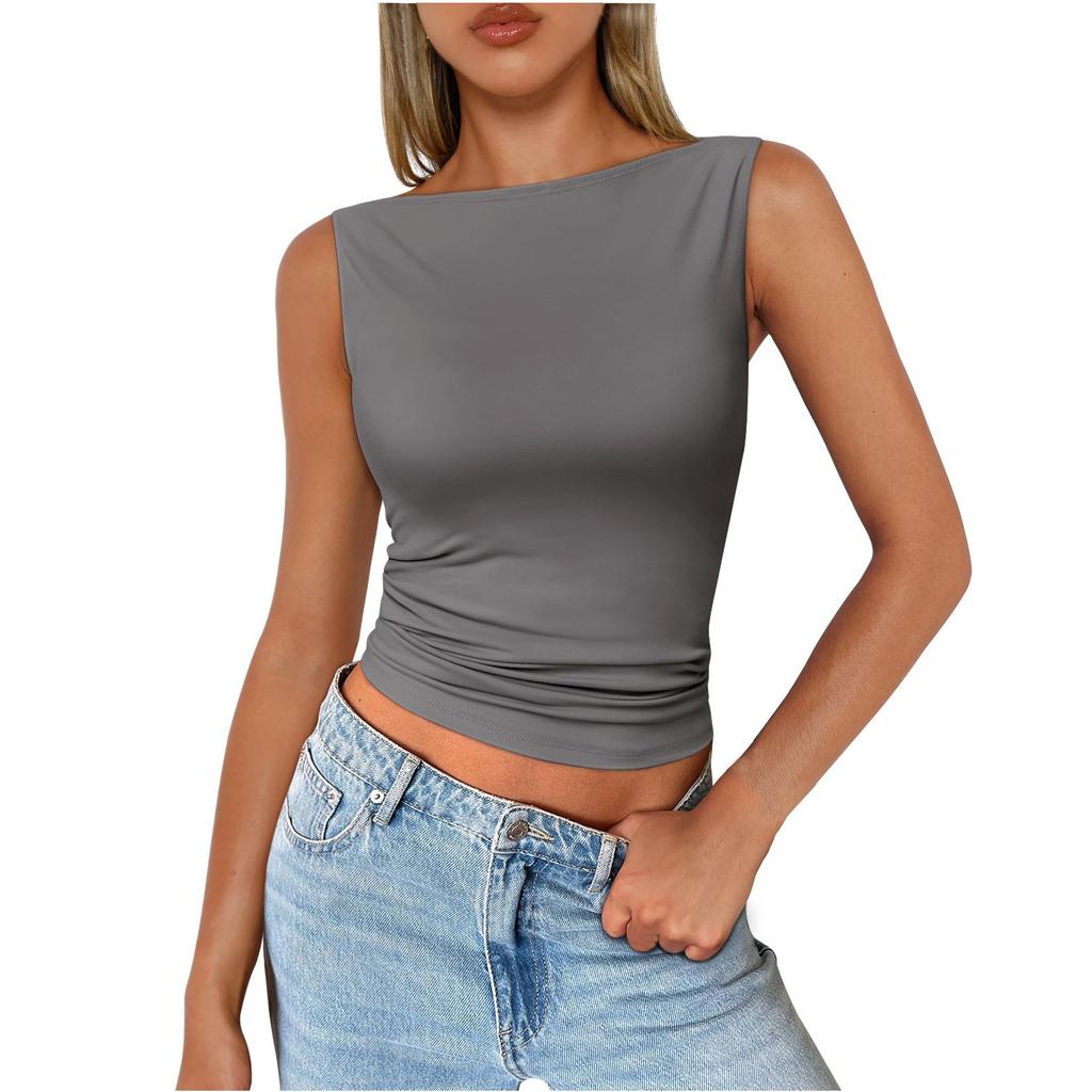 Women's Fashion Short Color Round Neck With Tight Sexy Tank Tops