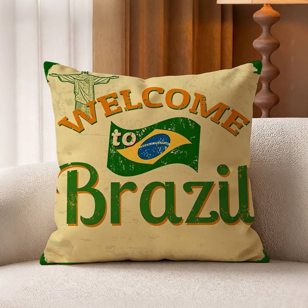 BBrazil FFlag Cotton Linen Square Pillow Covers Home Decor Gifts