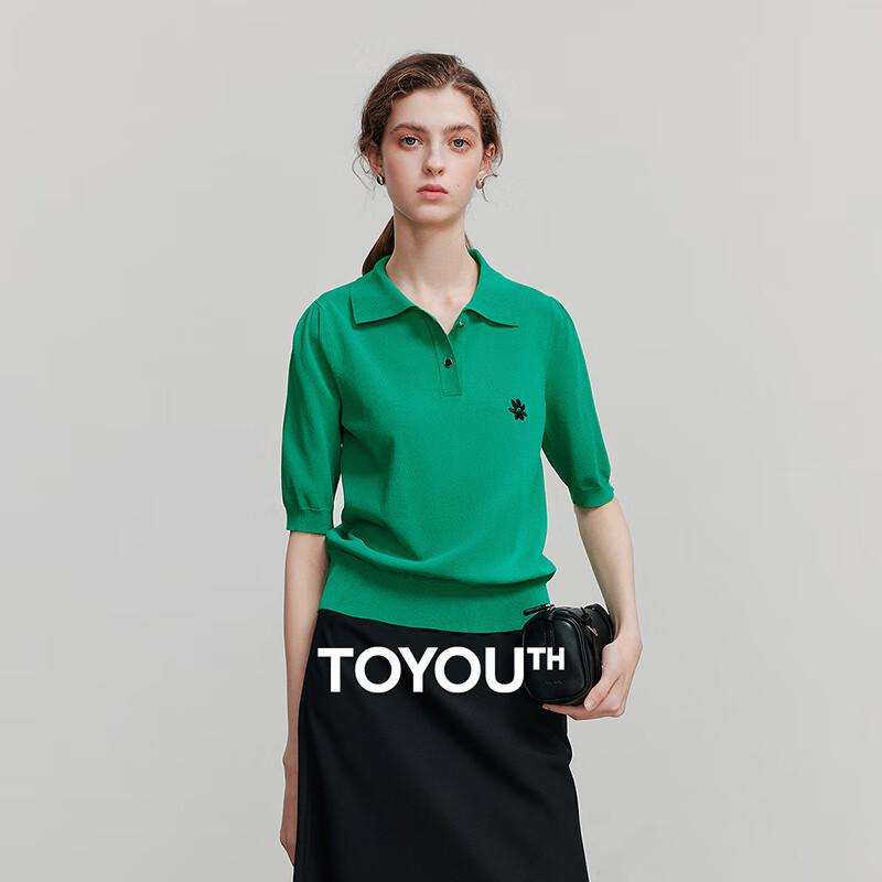 Женский вязаный топ-поло с цветочной вышивкой M