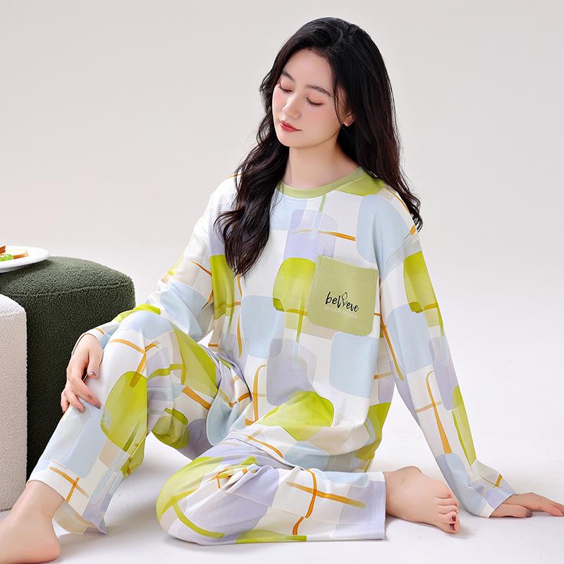 Women's Double-Sided Cotton Pajama Set: High-End, Skin-Friendly, Round Neck Pullover - Perfect for Home Wear