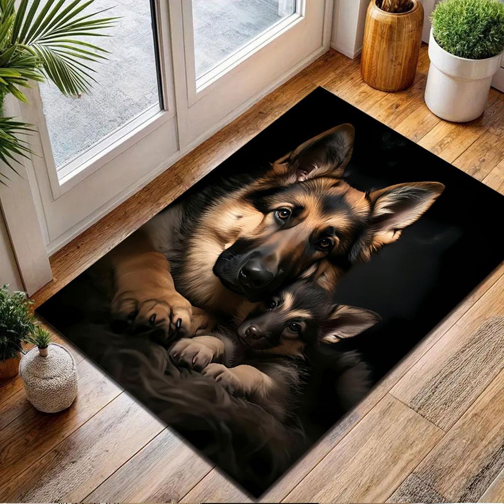 German Shepherds In Warm Tones Patterned Carpet, Non Slip Mat Suitable for Living Room and Bedroom Sofas