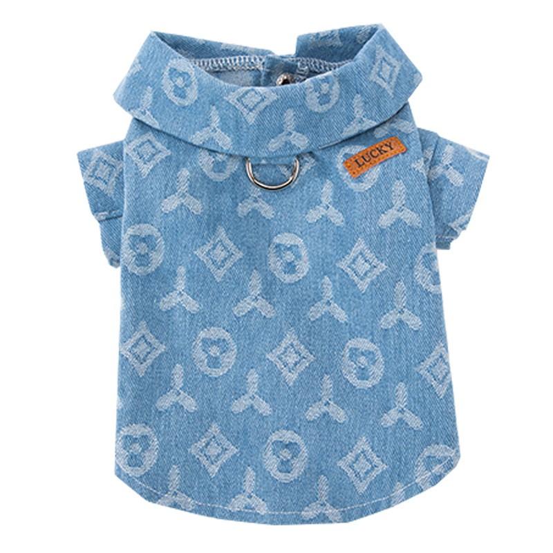 Pet Dog Jacket With Leash Loop Small Medium Breed Cotton Denim Two-Legged Coat Teddy Bichon
