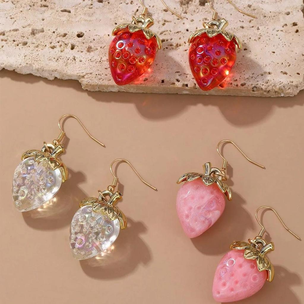 Sweet Strawberry Resin Drop Earrings for Women and Girls, Elegant Bow Stud Earrings and… More