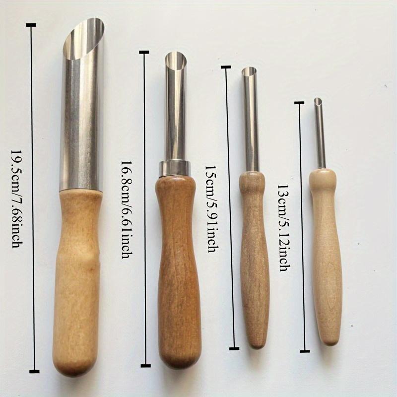 4pcs Solid Wood Circular Hole Pottery Sculpting Tools Set Metal Carving Engraving Implements for Clay Modelling Punch Hole