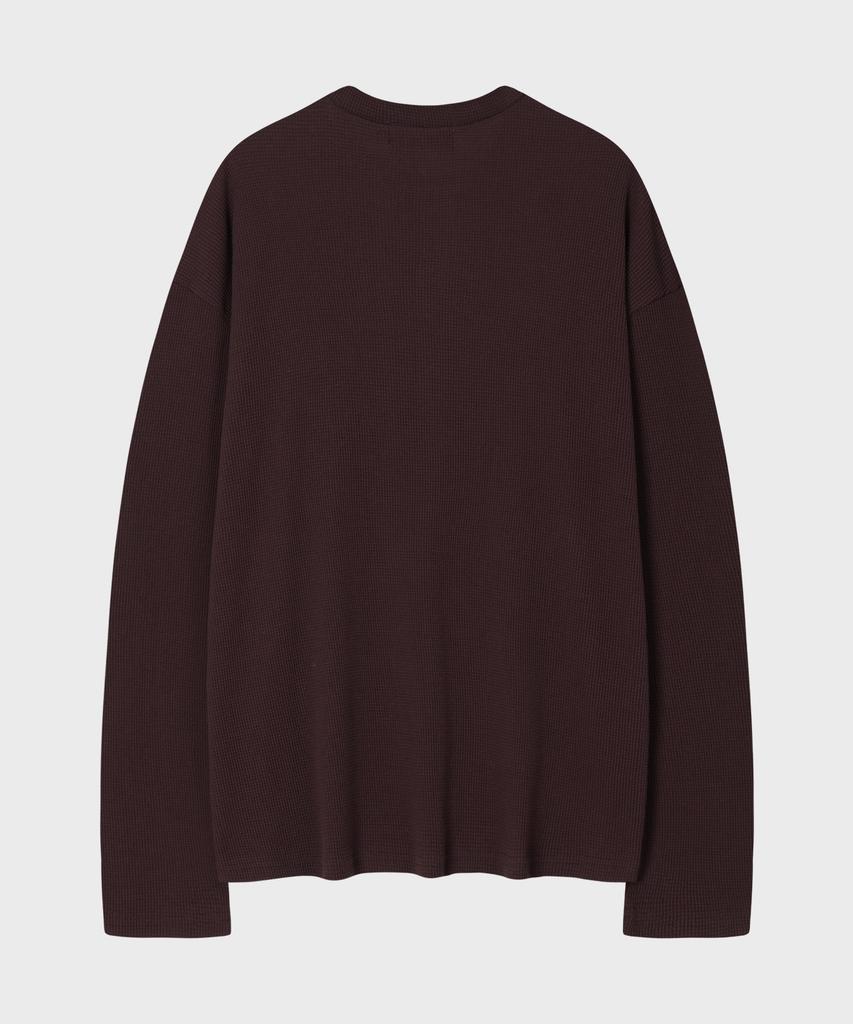 LEIRE Waffle Henley Neck Long Sleeve T-Shirt [Burgundy]