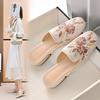 Embroidered bag head half slippers women's summer wear fashion lazy shoes thick heel embroidered cool slippers
