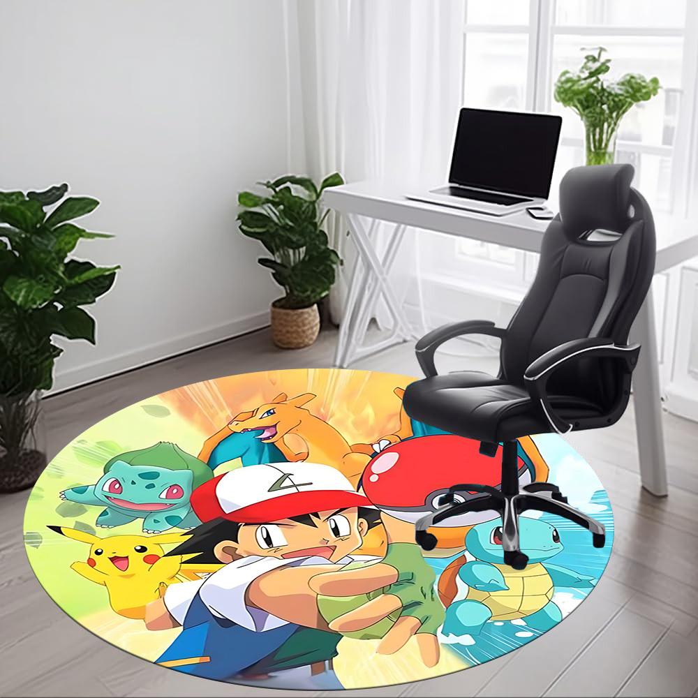 1pc Pokémon Chair Carpet for Office, Indoor Non Slip Washable Polyester Fiber Carpet,