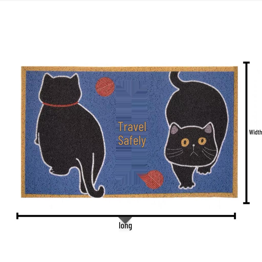 Cartoon Lucky Cat Dirt-Resistant Entrance Door Mat, Easy-Clean Silk Loop Foot Pad for Mud & Dust.